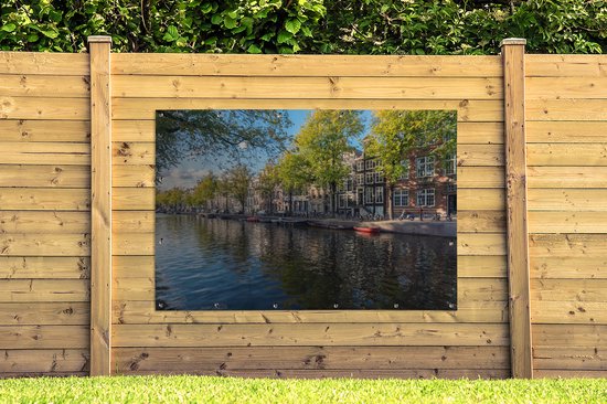 Tuinposter 180x120 cm - Tuindecoratie De Prinsengracht in het centrum van Amsterdam - Poster voor in de tuin - Buiten decoratie - Schutting tuinschilderij - Tuindoek muurdecoratie - Wanddecoratie balkondoek