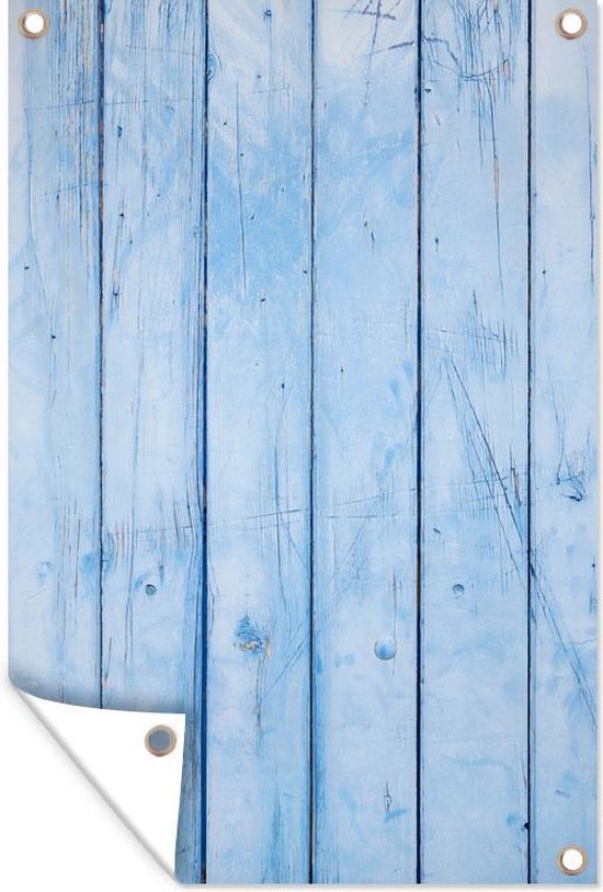 Tuindecoratie Blauwe muur met een planken structuur - 40x60 cm - Tuinposter - Tuindoek - Buitenposter