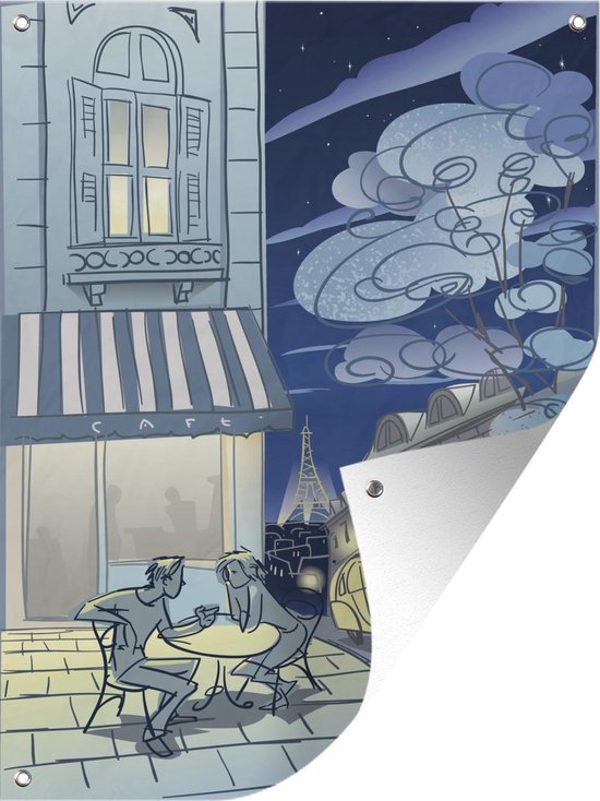 Une illustration artistique d'une rue de Paris affiche de jardin 30x40 cm - petit - Toile de jardin / Toile d'extérieur / Peintures d'extérieur (décoration de jardin)