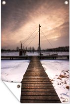 Muurdecoratie Scandinavische steiger in de winter - 120x180 cm - Tuinposter - Tuindoek - Buitenposter