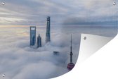 Tuindecoratie Wolkenkrabber - Mist - Shanghai - 60x40 cm - Tuinposter - Tuindoek - Buitenposter