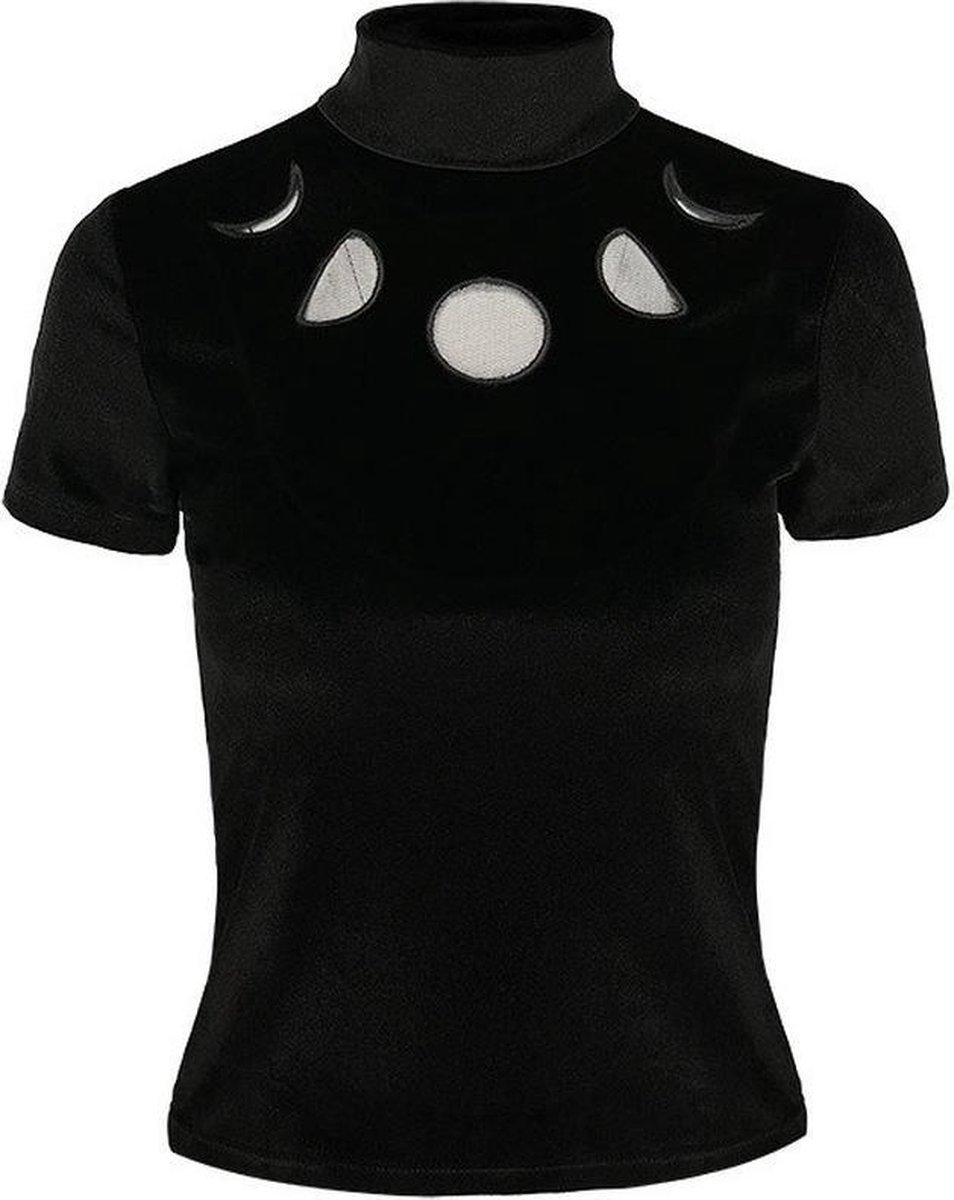 Restyle - Moon Phases Top - Black Velvet - S - Zwart