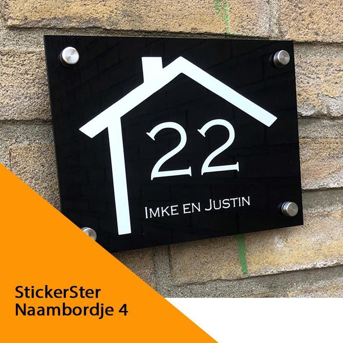 Naambordje voordeur 15x20 cm plexiglas. Naam en huisnummer in huis.