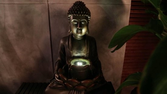 WellHome - Waterfontein met 2 stenen design en LED-verlichting 22x19x28cm