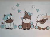 Houten wanddecoratie dieren met naam baby/kinderkamer [Muur decoratie slaapkamer] [Houten muur stickers dieren] [Naam kinderkamer] [ Schaap paard en koe]