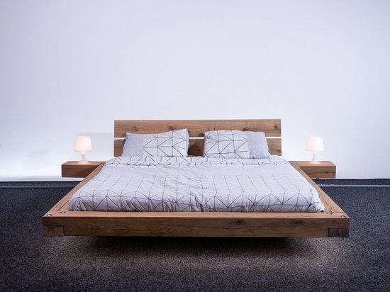 Zwevend eiken - Houten bed 200 x 200 - persoons bed - hoofdbord... | bol.com