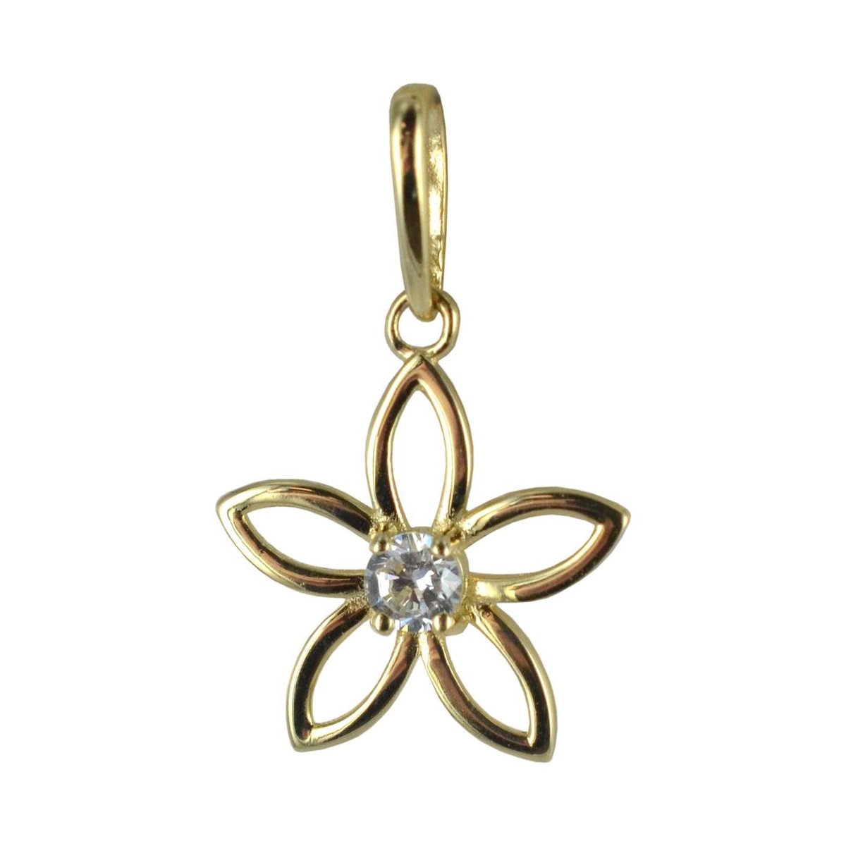 New Bling 9NBSAM-G200231 Gouden Hangertje - Bloem - Zirkonia - 11 mm Doorsnee - 14 Karaat - Bedel - Goud