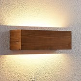 Lindby - Wandlamp hout- met dimmer - 1licht - hout, metaal - H: 11 cm - licht hout, antiek nikkel - Inclusief lichtbron