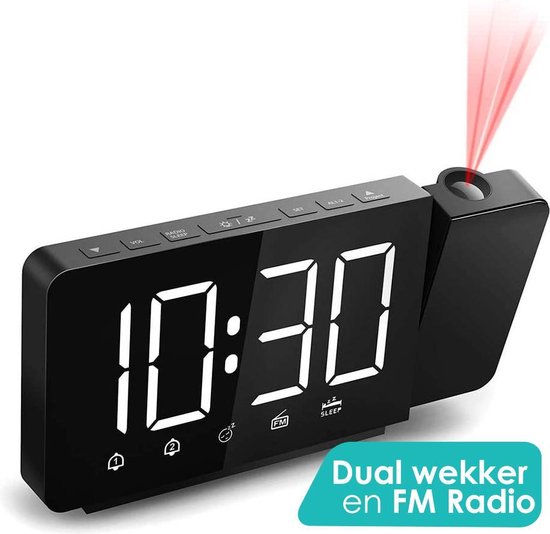 bol.com | Wekkerradio met Projectie en Dubbele Wekker - Digitale wekker met  FM Radio - Projectie...