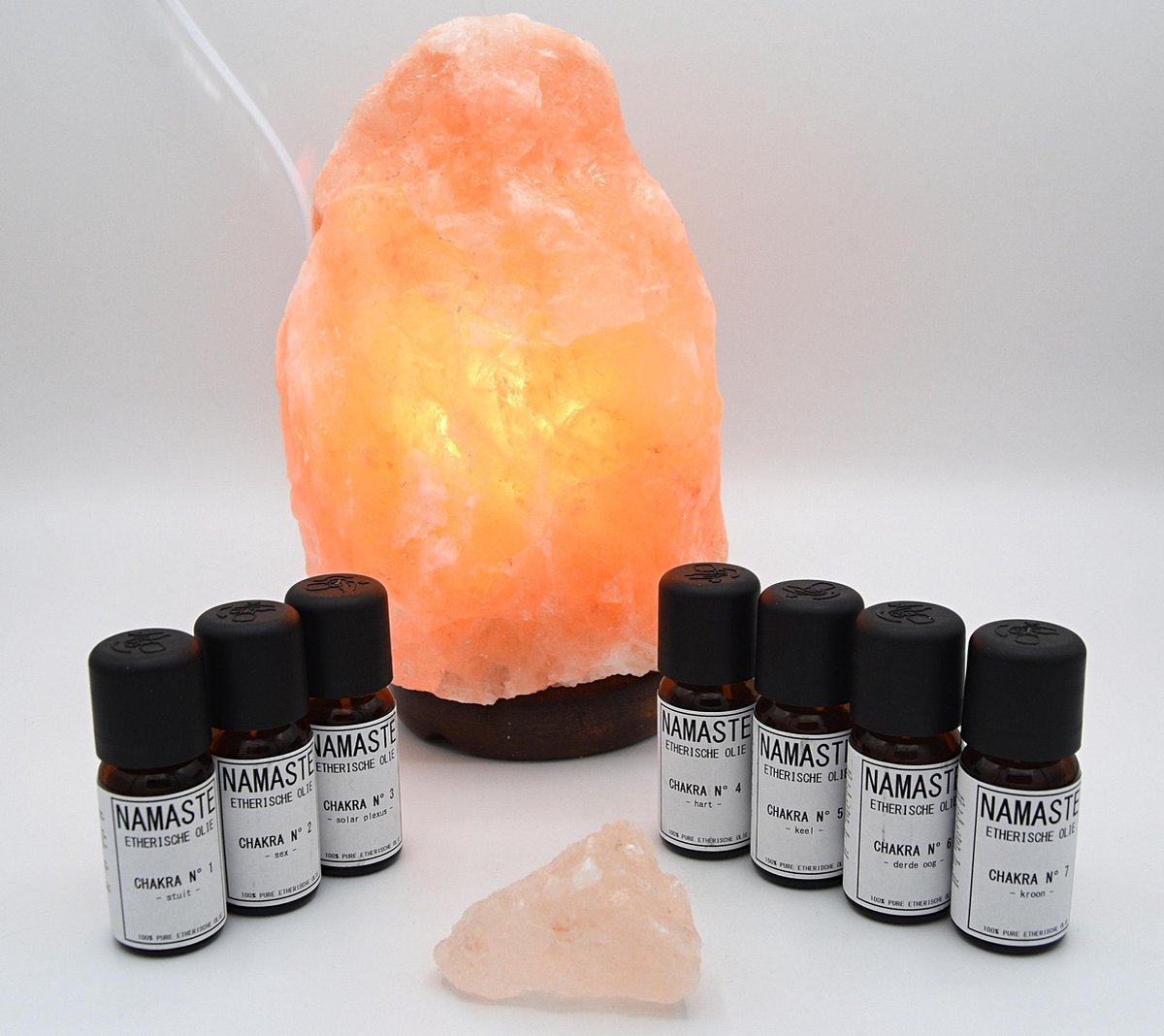 Goedkoopste Nasma Spirituele Set |Zoutlamp & Zoutsteen Chakra-Olie-Set-Compleet