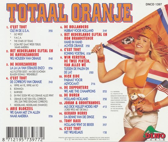 TOTAAL ORANJE - 16 supergezellige oranje meezingers CD