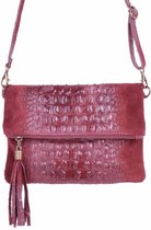 Kroko Suede Leer Clutch / Schoudertas Bordeaux