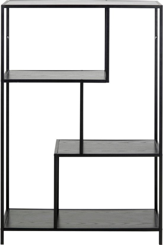 Belfurn - Juha asymmetrisch boekenrek 114 cm hoog in melamine zwart op  zwart metalen frame | bol.com
