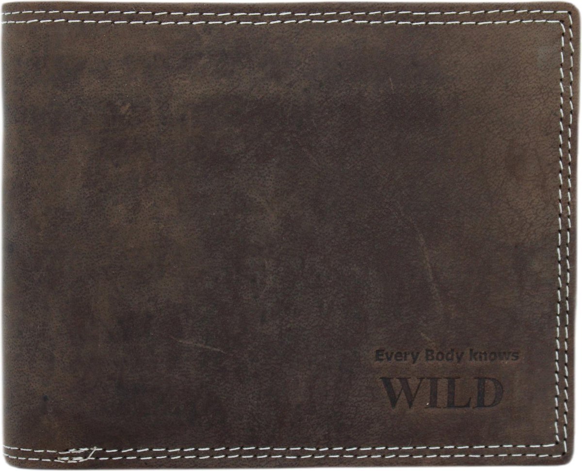 Wild Herenportemonnee Stevig Hunterleer Donkerbruin - Volledig Leer - Herenportefeuille - Heren Portemonnee - Leren portemonnee - Vaderdag