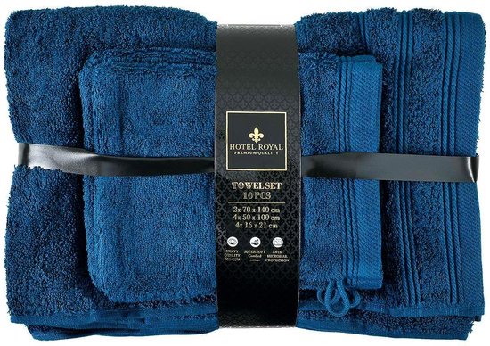 Ensemble de serviettes Hotel Royal - 10 pièces - Bleu royal - 70x140 cm  (2x) 50x100 cm... | bol.com