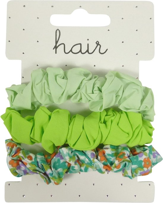 Scrunchie Haarelastiek Assorti Nylon - Appelgroen - 3 stuks