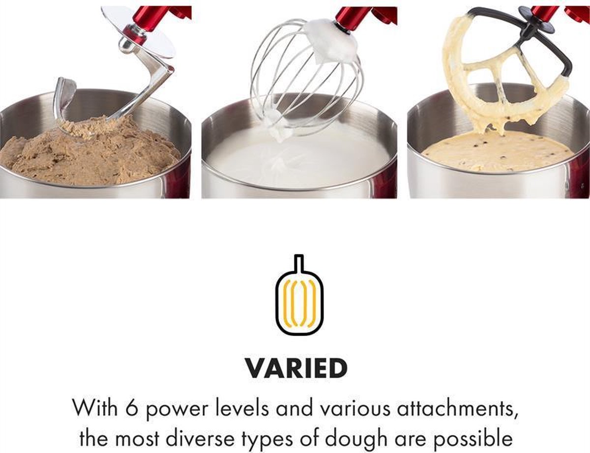 Klarstein staande mixer/foodprocessor met vleesmolen, 1800W, kleine deegmixer, 6 snelheden, garde, meng- en deeghaak, planetaire mengbeweging, staande mixer met blender, foodprocessor met 5L kom — afbeelding 4