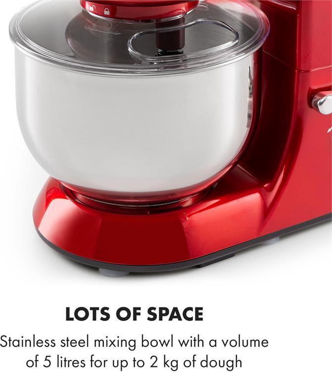 Klarstein staande mixer/foodprocessor met vleesmolen, 1800W, kleine deegmixer, 6 snelheden, garde, meng- en deeghaak, planetaire mengbeweging, staande mixer met blender, foodprocessor met 5L kom — afbeelding 2