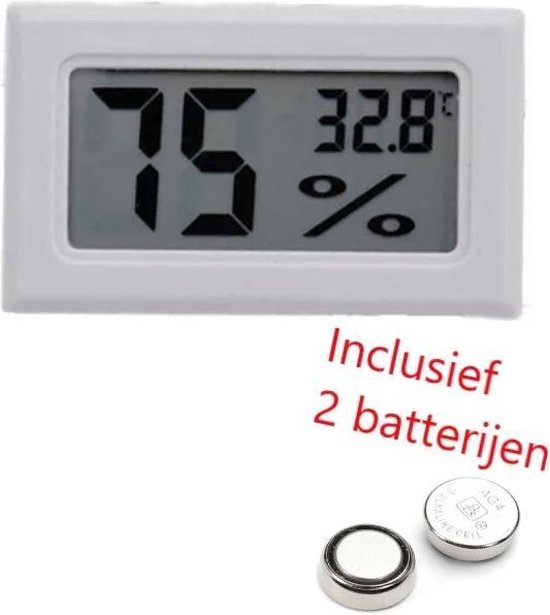 Hygrometer Met Batterijen - Wit - Inclusief Thermometer - Digitale...