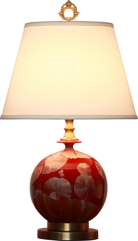 Fine Asianliving Chinese Tafellamp Porselein Rood Goud Gingko Bladeren Handgemaakt D21xH60cm