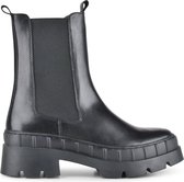 PS Poelman Dames - NORA Leren Chunky Chelsea Laarzen Instappers met Elastiek - Zwart - Maat 41