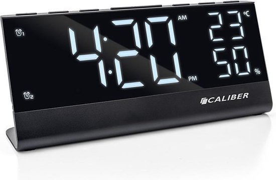 Caliber Digitale Wekkerradio met FM Radio Temperatuur en Luchtvochtigheid Dual Alarmklok Groot Display (HCG023)