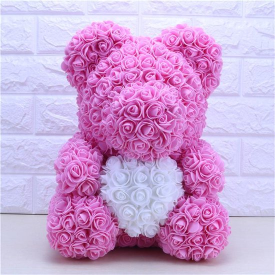 Rozen Teddy Beer 25 cm | Rose met wit hart| Rose Bear | Rose Teddy | Love Teddy Bear | Liefde | Moederdag | Valentijn Cadeau | Verjaardag