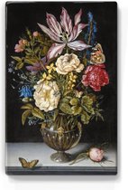 Schilderij - Stilleven met bloemen - Ambrosius Bosschaert de oude - 19,5 x 30 cm - Niet van echt te onderscheiden handgelakt schilderijtje op hout - Mooier dan een print op canvas.