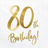 Partydeco - Servetten 80th birthday wit (20 stuks)