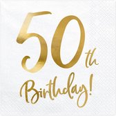 Partydeco - Servetten 50th birthday wit (20 stuks)