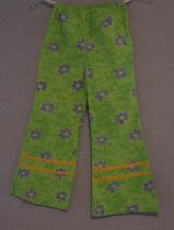 verkleedkleding 1078, flower power broekgroen met print, maat 164