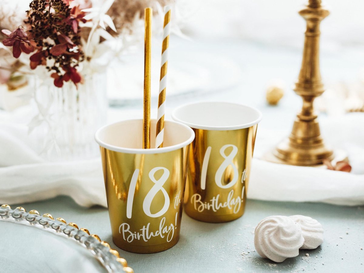 Feestbekers 18th Birthday Goud - 6 Stuks