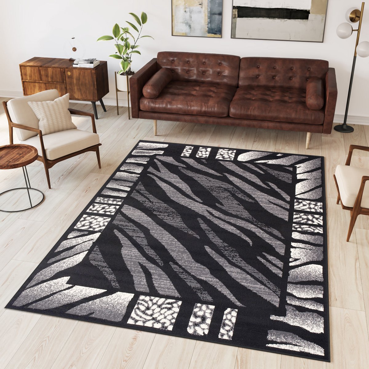 Tapiso Dream Vloerkleed Grijs Zwart Modern Dierenprint Woonkamer Tapijt Maat- 200x300