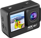 Lipa AT-Q60CR 4K Ultra HD action camera IPS Wifi - Dual Screen Touch - action cam met mounts - Met Remote - Sony IMX sensor - 4K 60 FPS - 20 MP - 21 mounts - Elektronische beeldstabilisatie - waterproof case - Met SD-kaart 16 GB