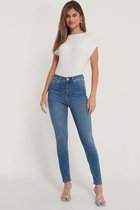 NA-KD Skinny High Waist Vrouwen Jeans - Mid Blue - Maat EU 38