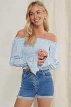 NA-KD Puffy Sleeve Smocked Vrouwen T-shirt - Flower Print - Maat EU 40