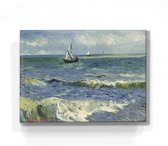 Zeegezicht bij Les Saintes-Maries-de-la-Mer - Vincent van Gogh - 26 x 19,5 cm - Niet van echt te onderscheiden houten schilderijtje - Mooier dan een schilderij op canvas - Laquepri