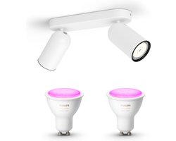 Philips Hue Pongee Opbouwspot (Wit) - Wit en Gekleurd Licht - Plafondspot met 2 Lichtpunten - GU10…