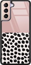 Samsung S21 hoesje glass - Stippen roze | Samsung Galaxy S21  case | Hardcase backcover zwart