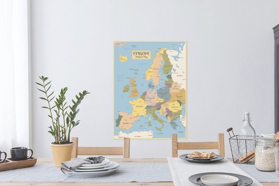 Sticker Muursticker Carte colorée de l' Europe - Vector de l'ancienne carte de l'Europe - 60x80 cm - feuille autocollante - sticker mural repositionnable