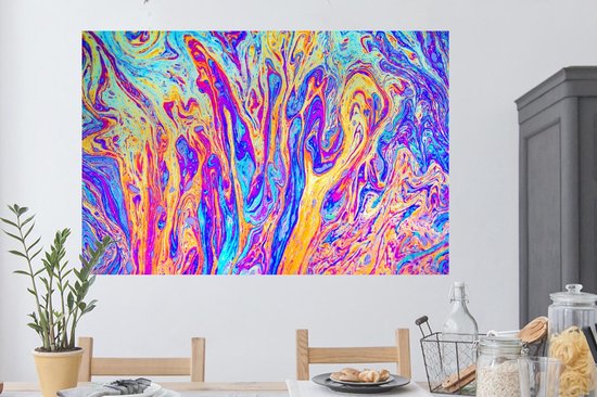 Muursticker Art psychédélique - Art psychédélique aux multiples couleurs - 120x80 cm - film adhésif autocollant - sticker mural repositionnable