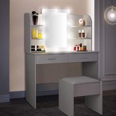 Gutos Kiki Kaptafel - Make up tafel - Kruk - Wit - Met stoel - Kaptafel met spiegel - Toilettafel - Met spiegel en verlichting - Kaptafels - Met LED