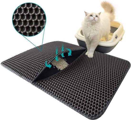 Conlun Kattenbakmat, 58 x 42 cm, dubbellaags, honingraat, waterdicht en wasbaar, antislip, urinebestendig, kattenbakmat, grijs