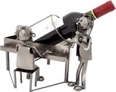 Brubaker Wijnflessenhouder Duo met zanger op de piano - flessenstandaard van metaal met wenskaart voor wijncadeau