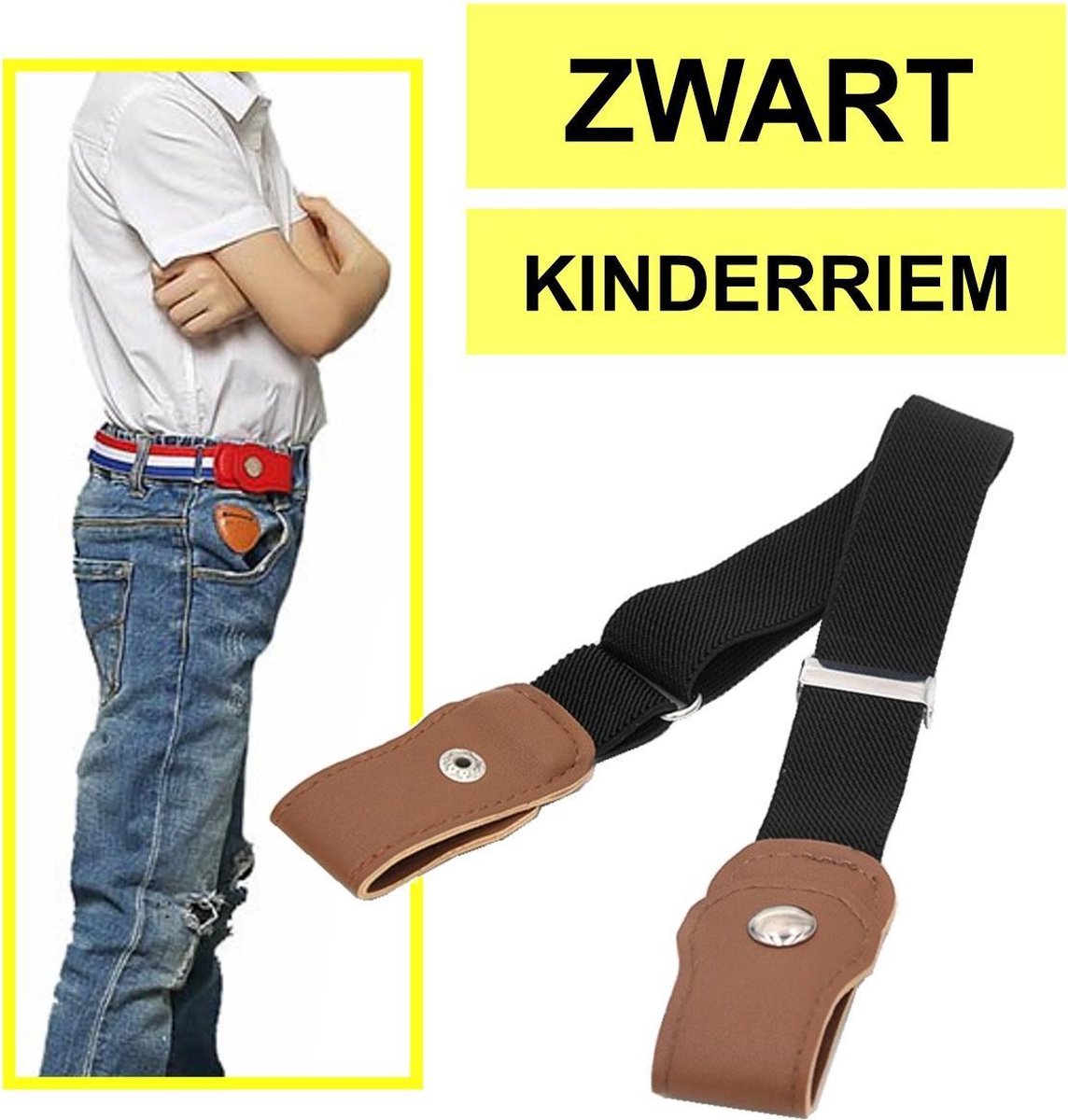 Fako Fashion - Kinderriem Zonder Gesp - Gespvrije Riem Kinderen - Elastische Riem - Rekbare Riem - Broekriem Zonder Gesp - Stretch Riem - Zwart
