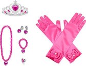 Het Betere Merk - Speelgoed meisjes - Roze / Fuchsia prinsessenhandschoenen - Tiara / Kroon - Juwelen - voor bij je Frozen prinsessen jurk