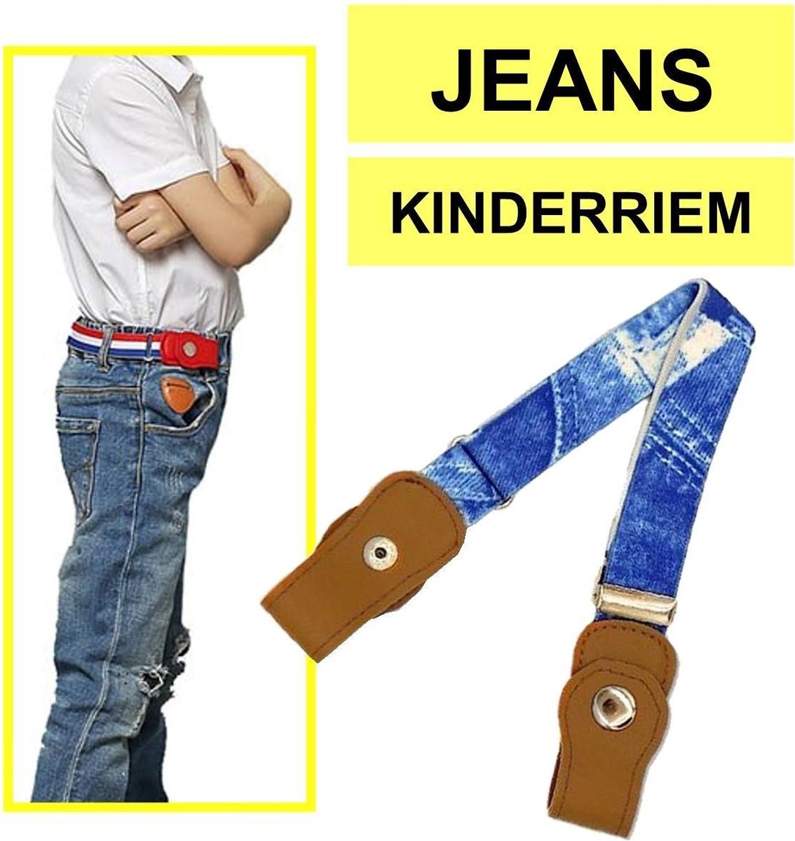 Fako Fashion - Kinderriem Zonder Gesp - Gespvrije Riem Kinderen - Elastische Riem - Rekbare Riem - Broekriem Zonder Gesp - Stretch Riem - Jeans Print