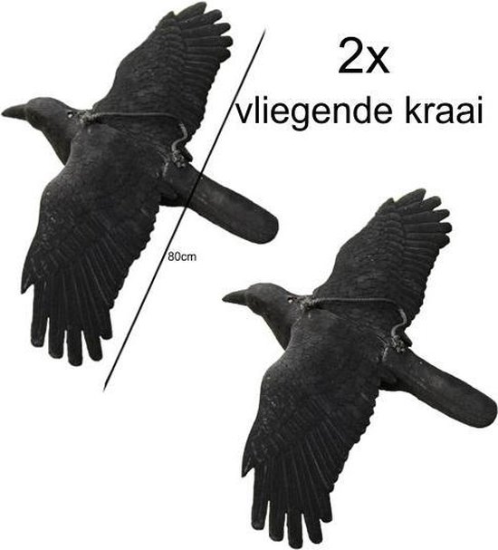 2x corbeaux volants - pigeon effrayé - faux corbeau floqué volant de ProLoo  - largeur... | bol.com