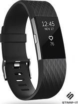 Strap-it Fitbit Charge 2 diamant silicone band - zwart - Maat: S