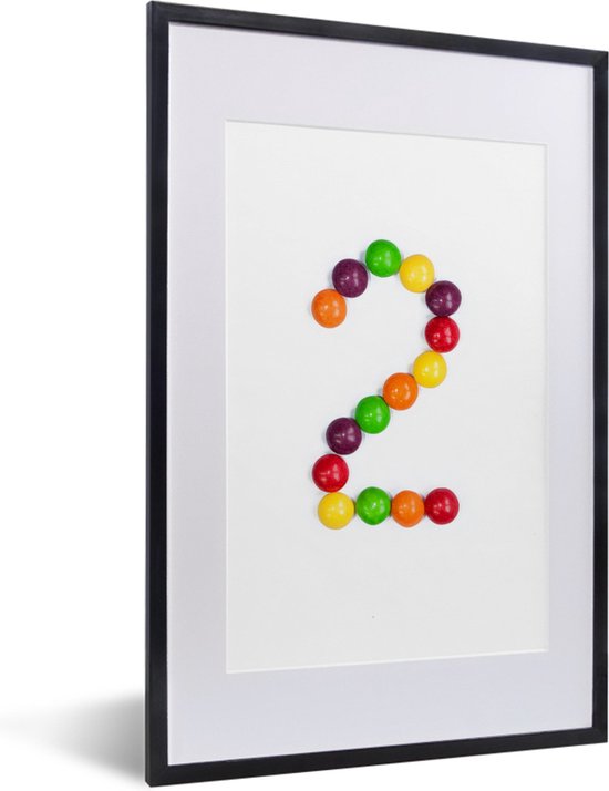 Fotolijst incl. Poster Het getal 2 gemaakt van kleurrijke snoepjes 40x60 cm